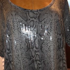 Michael Kors Sequined Gray Snake Print Top Size XL